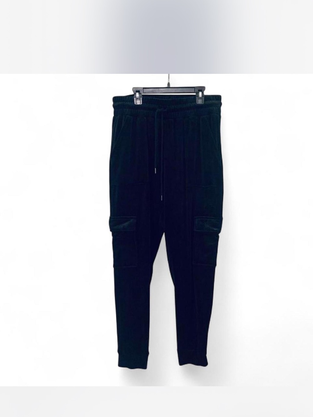 Y2K Athleisure retro loungewear velour refuge Black Cargo Jogger Pants size L